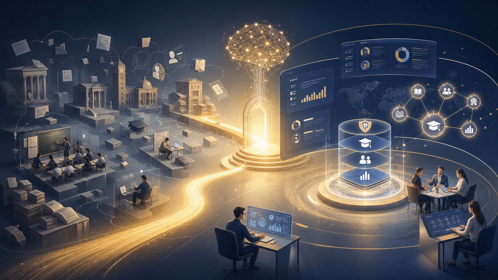 AI-generated institutional transformation illustration